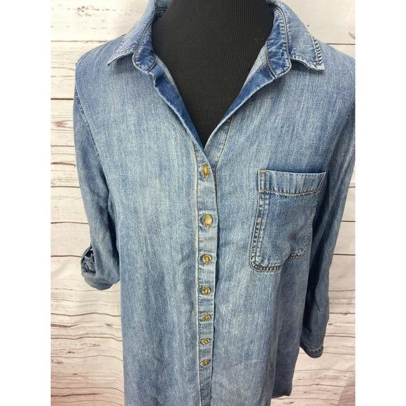 Side stitch womens Demim‎ Tunic Blouse Medium - Picture 5 of 9